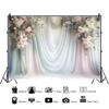 10x6.5ft Floral Wedding Backdrop Pink White Rose Flowers Bridal Shower Photography Background Light Blue Silk Curtains Decorations Engagement Party Portrait Photo Booth Props view 4