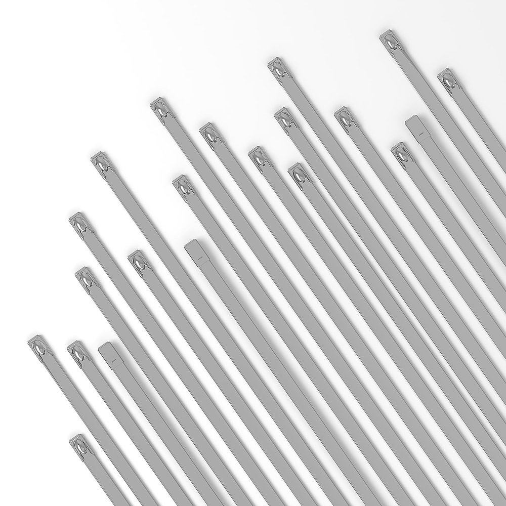 Aroono 25PCS 10" Heavy Duty 304 Stainless Steel Zip Ties - 220LBS Tensile, 0.3" Width, Self-LockingMetal Cable Zip Ties for Exhaust Wrap, Fencing, Pipes & Outdoor Use