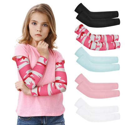 Mlurcu Baseball Arm Sleeves for Kids - 5 Pairs UV Sun Protection Cooling Sleeves for Outdoor Sports