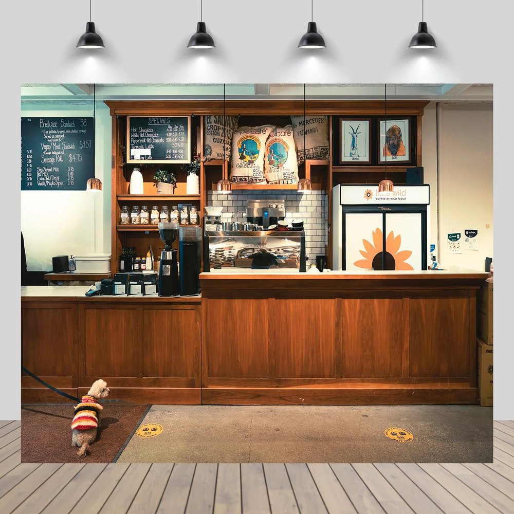 CHNYWORK 8ftx6ft Modern Cafe Backdrop for Photography Authentic Mountain Town Cafe Restaurant Bar Interior Background for Cafe Party Decorations Photo Shoot Booth Studio Props