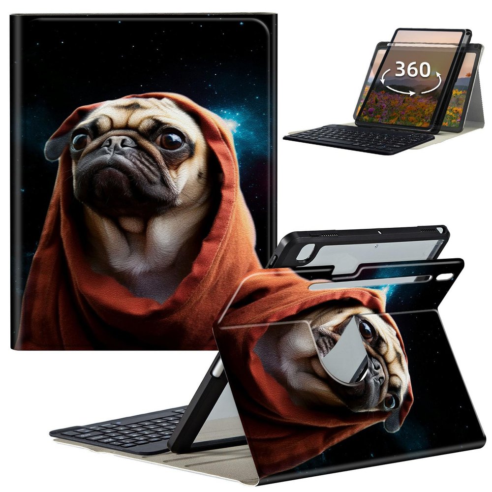 GFRGTFHYT Keyboard Case for Samsung Galaxy Tab S9 FE 5G 10.9 Inch/S9 11 Inch 2023 with 360 Degree Rotating Slim Stand Cover with Detachable Wireless Keyboard & Pen Holder, Cute Pug Dog