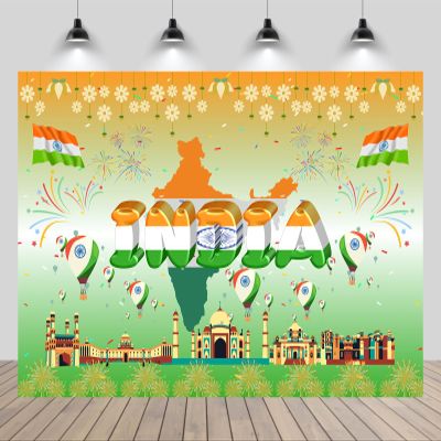 CHNYWORK 8x6ft India Day Backdrop Indian National Flag India Traditional Symbols 15th August Independence Day Historical Landmark Background Indian Theme Party Decorations Photo Studio Props