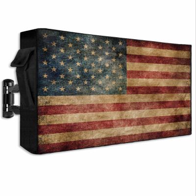 Hsqirky Retro American Flag Outdoor TV Cover for 52 to 55 Inch, Weatherproof & Waterproof Vintage Red Striped Outside Cover With Remote Pocket, Rustic US Flag Enclosure for LED, LCD TVs
