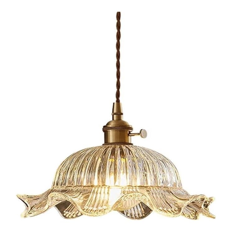 DXYC Metal Glass Chandelier Nordic Style - Japanese Cafe Pendant Lampshade, Adjustable Flush Mount Ceiling Lighting Fixtures for Dining Room and Living Room Decoration Hanging Light(20CM)