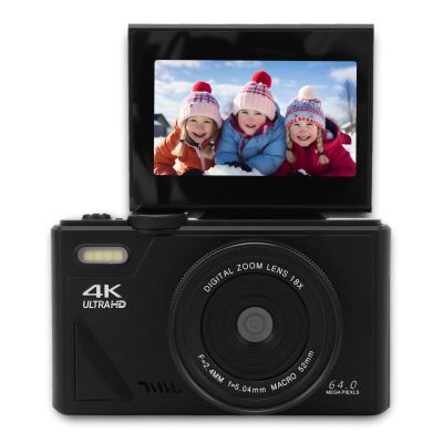 4K Digital Camera for Photography, 18X Zoom Autofocus Retro Video Camera Camcorder with 3 Inch Flip Screen, 64MP Travel Compact Camera for Selfie Vlogging (Black)