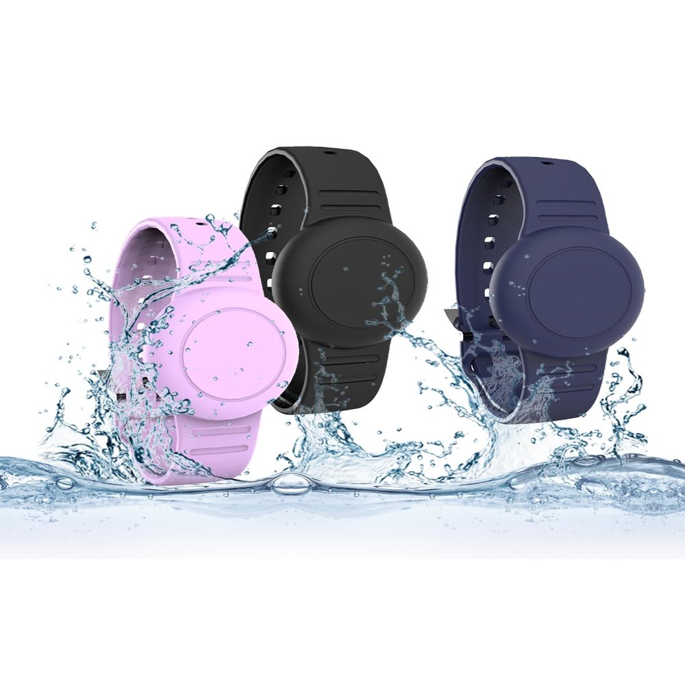 Airtag Holder for Kids,3 Pack Silicone Waterproof Hidden Bracelets for Kids, GPS Tracker Wristbands Compatible with Apple Airtag (Black/Purple/Middle Night Blue)