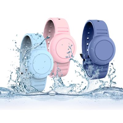 Airtag Holder for Kids,3 Pack Silicone Waterproof Hidden Bracelets for Kids, GPS Tracker Wristbands Compatible with Apple Airtag (Gray Blue/Pink/Light Blue)