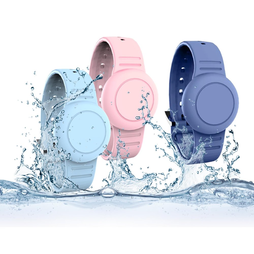 Airtag Holder for Kids,3 Pack Silicone Waterproof Hidden Bracelets for Kids, GPS Tracker Wristbands Compatible with Apple Airtag (Gray Blue/Pink/Light Blue)