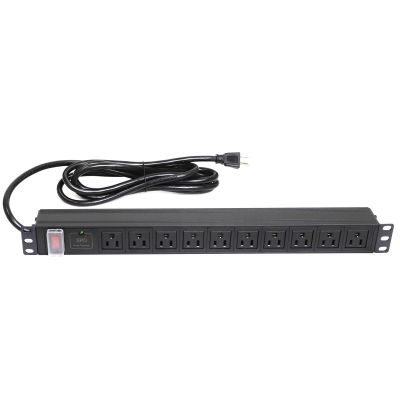 Aeons 1U 19" Rack Mount Server Network PDU Power Strip, 10 Right Angle Outlets 15A Surge Protector Overload Protection, 10ft Power Cord, Rackmount Metal Slim Design, UL
