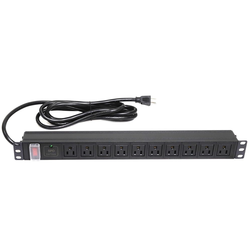 Aeons 1U 19" Rack Mount Server Network PDU Power Strip, 10 Right Angle Outlets 15A Surge Protector Overload Protection, 10ft Power Cord, Rackmount Metal Slim Design, UL