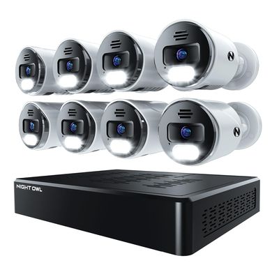 Night Owl Power Over Ethernet 12 Channel NVR Video Home Security Camera System with (8) Wired IP 4K HD Indoor/Outdoor Deterrence Cameras and 2TB Hard Drive (Add up to 4 Wi-Fi Cameras)