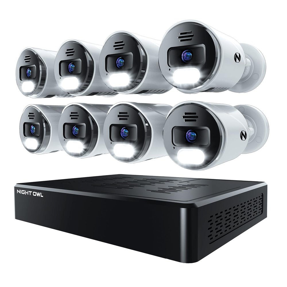 Night Owl Power Over Ethernet 12 Channel NVR Video Home Security Camera System with (8) Wired IP 4K HD Indoor/Outdoor Deterrence Cameras and 2TB Hard Drive (Add up to 4 Wi-Fi Cameras)