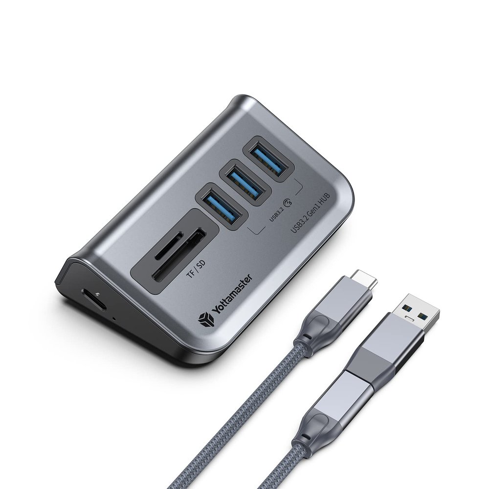 Yottamaster USB Hub with SD Card Reader, Triangle Desktop USB3.0 Hub with 3 USB A 3.0 Ports, TF & SD Card Reader with 1.64ft Cable for PC, Laptop (Not Support Charging)