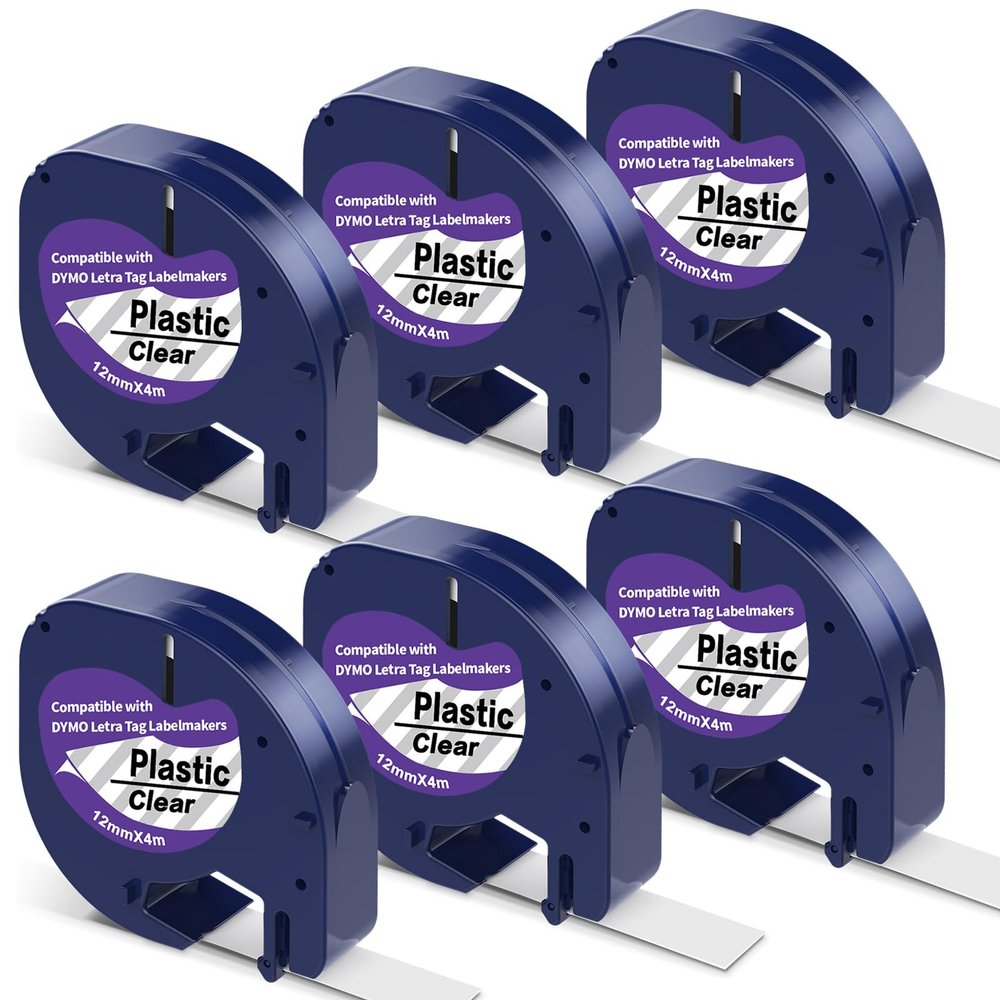 6 X Compatible with DYMO Letratag Label Maker Refills, Plastic Clear Replacement for DYMO Letratag Refills 91331 S0721660, Label Maker Tape for LT-100H LT-100T 200B QX50