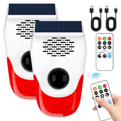 ChunHee Motion Sensor Alarm Outdoor,Motion Detector Alarm Dog Barking,8 Adjustable Sound Siren,120db Loud Noise Maker,Support Recording,Motion Activated Alarm with Remote Control(2 Pack)