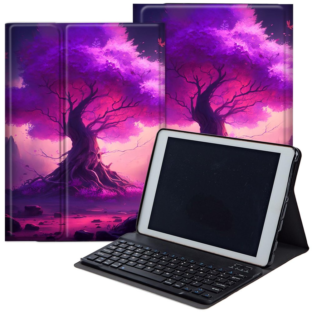 DEGDFSGR for Samsung Galaxy Tab A8 10.5 Case with Keyboard, Detachable Wireless Keyboard Magnetic Closure Protective Cover Case for Samsung Tab A8 2022[SM-X200 X205 X207], Purple Tree in Forest