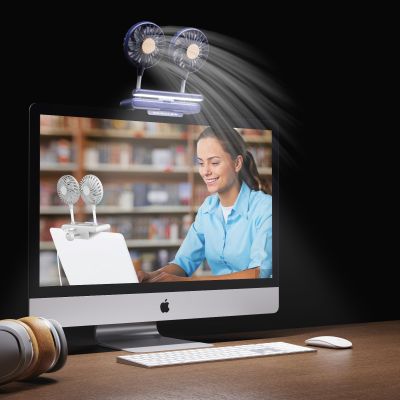 Binguowang Monitor Fan with Clamp & Light Bar Desk Lamp with fan for Office mini Desk fan small quiet with lamp for PC Laptops Tablet for Home Office Portable Working Reading Stand Lamp (Dark Blue)