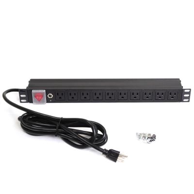 Aeons 1U 19" Rack Mount Server Network PDU Power Strip, 10 Right Angle Outlets 15A Switch, Overload Protector, 10ft Power Cord, Rackmount Metal Slim Design, UL