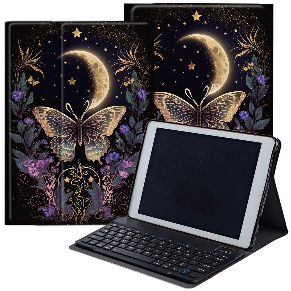 DEGDFSGR for Samsung Galaxy Tab A8 10.5 Case with Keyboard, Detachable Wireless Keyboard Magnetic Closure Protective Cover Case for Samsung Tab A8 2022[SM-X200 X205 X207], Flower Butterfly Moon