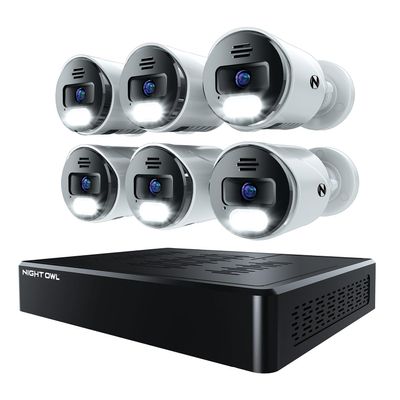 Night Owl Power Over Ethernet 12 Channel NVR Video Home Security Camera System with (6) Wired IP 4K HD Indoor/Outdoor Deterrence Cameras and 2TB Hard Drive (Add up to 4 Wi-Fi Cameras)