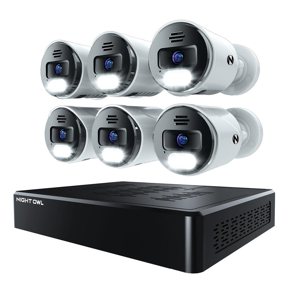Night Owl Power Over Ethernet 12 Channel NVR Video Home Security Camera System with (6) Wired IP 4K HD Indoor/Outdoor Deterrence Cameras and 2TB Hard Drive (Add up to 4 Wi-Fi Cameras)