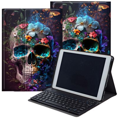 DEGDFSGR for Samsung Galaxy Tab A8 10.5 Case with Keyboard, Detachable Wireless Keyboard Magnetic Closure Protective Cover Case for Samsung Tab A8 2022[SM-X200 X205 X207], Flower Butterfly Skull