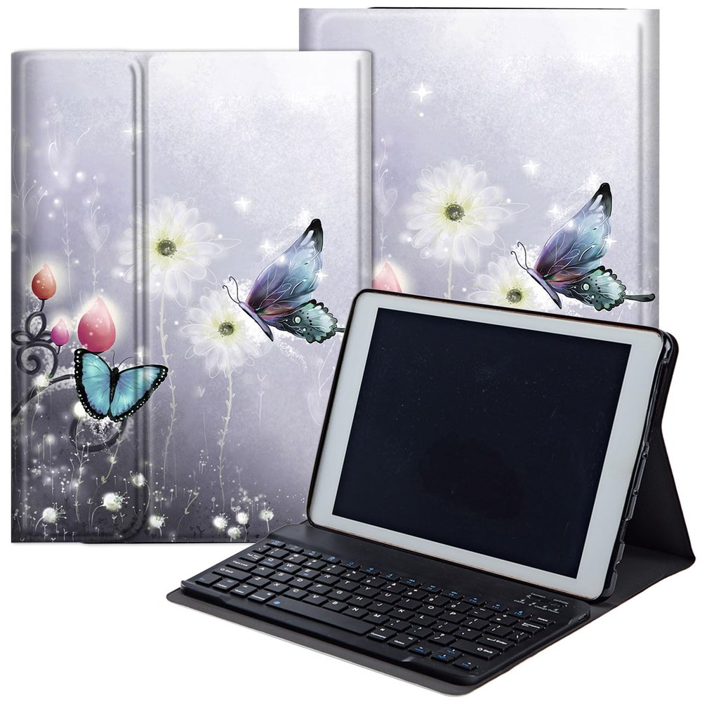 DEGDFSGR for Samsung Galaxy Tab A8 10.5 Case with Keyboard, Detachable Wireless Keyboard Magnetic Closure Protective Cover Case for Samsung Tab A8 2022[SM-X200 X205 X207], Butterfly in Flowers