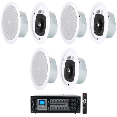 Audiosavings Bundle: (6) JBL Control 24CT 4" 70v Commercial Restaurant/Bar/Cafe White Ceiling Speakers Bundle with (1) Rockville RCS180-6 180 Watt 6 Zone 70v Commercial Amplifier/Bluetooth (7 Item)