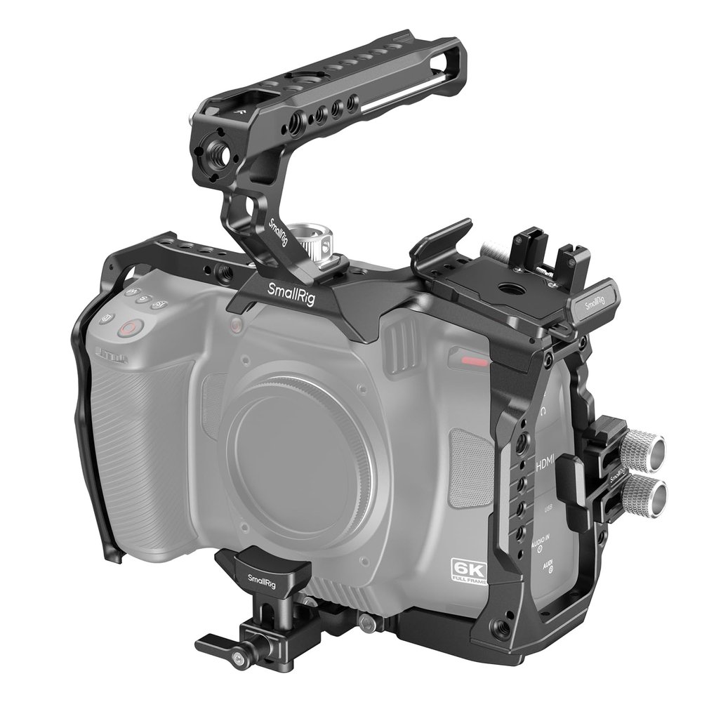 SmallRig Camera Cage Basic Kit for Blackmagic Design Cinema Camera 6K, Full Cage for BMCC 6K, with Top Handle, SSD Mount Bracket, Cable Clamp and Lens Mount Adapter Support - 4574