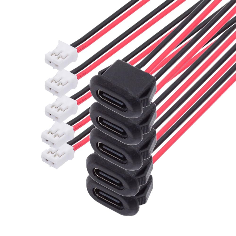 NFHK 5pcs/Set DIY OEM Type C Female Socket to 2Pin Header Cable Pitch=2.0mm Latch Mount Type DC 5V Power