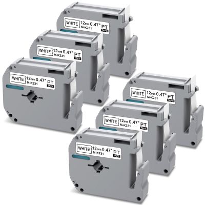 6 X Compatible with M-K231s Brother Label Tape 12mm 0.47, Replacement for Brother P Touch M Tape M-K231 MK231 Label Maker Refills Black on White for Ptouch PT-M95 PT-70BM PT65 PT-90 PT-85 45