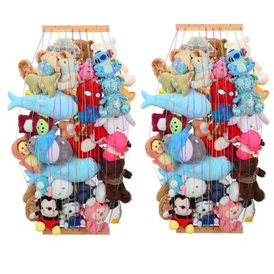 Stuffed Animal Storage Organizers,Plush Toy Holder,Hanging Plushie Toys Zoo Hammock Net for Kids Room Playroom Bedroom With Adjustable Length,Nursery Furniture,Large,Upgraded,2 Pack(Natural Wood)