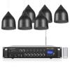 Sound Town Commercial Restaurant Bluetooth Amplifier + Pendant Speaker Set, with One 6-Zone 70V/100V Amplifier with Bluetooth, 6 x Weather-Resistant 6.5-Inch Pendant Speakers, Black (PAC180X6PD6B) view 1