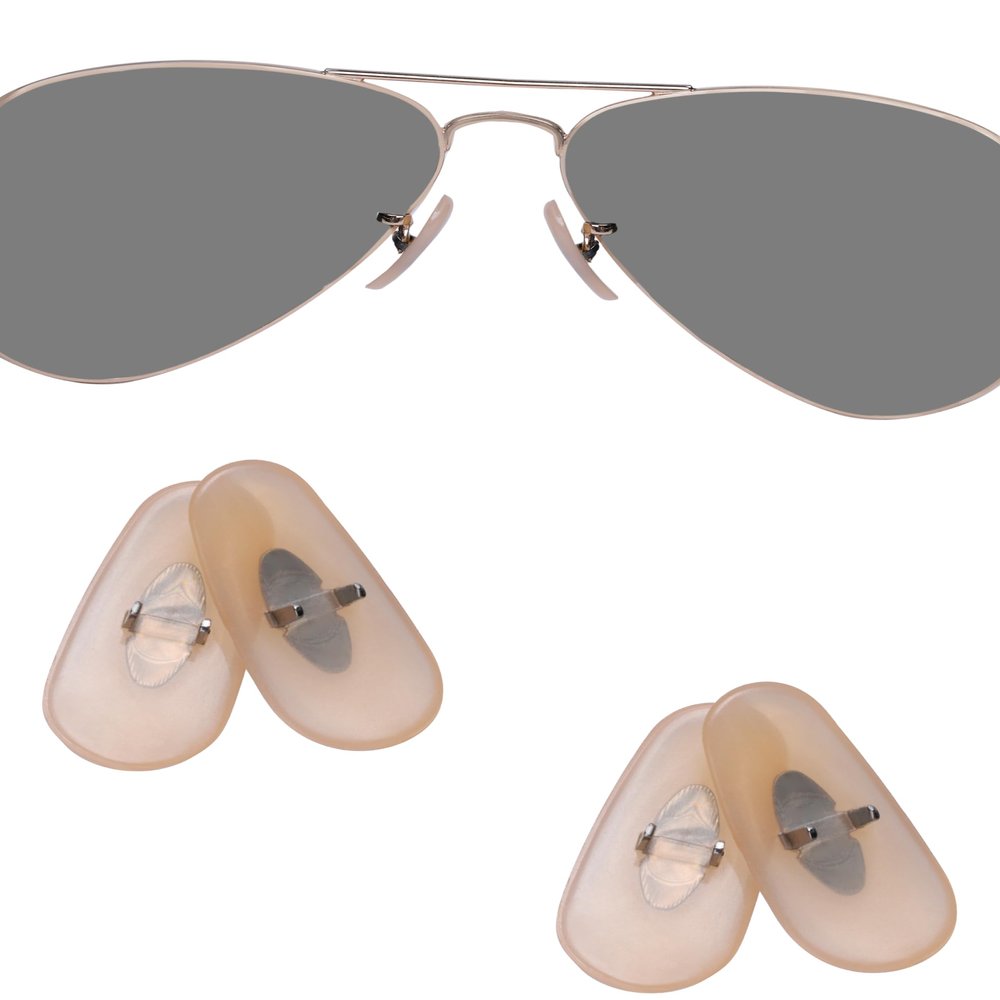 2 Pairs Replacement Nosepieces Nose Pads for Ray-Ban Aviator RB3025 RB3026 RB3044 RB3261 RB3483 Clubmaster RB3016 Sunglasses - Beige & Silver