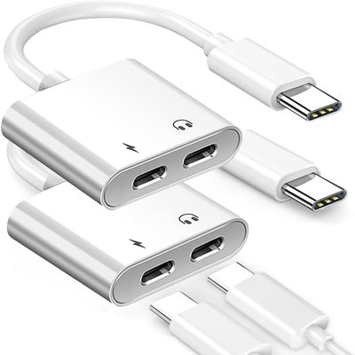 2-Pack Dual USB C Headphone and Charger Adapter, USB-C Audio + Charge Adapter,2-in-1 Type C Audio Adaptor w/USBC 60W PD Fast Charging for iPhone 15/16 Pro, iPad Pro, Galaxy, Note, Google Pixel, LG