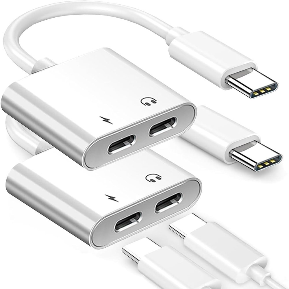 2-Pack Dual USB C Headphone and Charger Adapter, USB-C Audio + Charge Adapter,2-in-1 Type C Audio Adaptor w/USBC 60W PD Fast Charging for iPhone 15/16 Pro, iPad Pro, Galaxy, Note, Google Pixel, LG