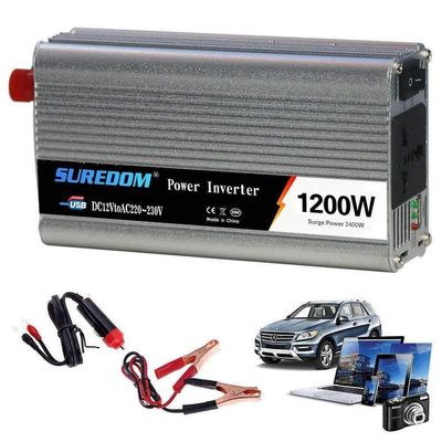 1200W Inverter, DC to AC 12V 24V to 110V 220V 240V, 2400W Peak Power, with USB Charging Ports and Power Socket, Modified Sine Voltage Converter for Motor Vehicles,12Vto110V