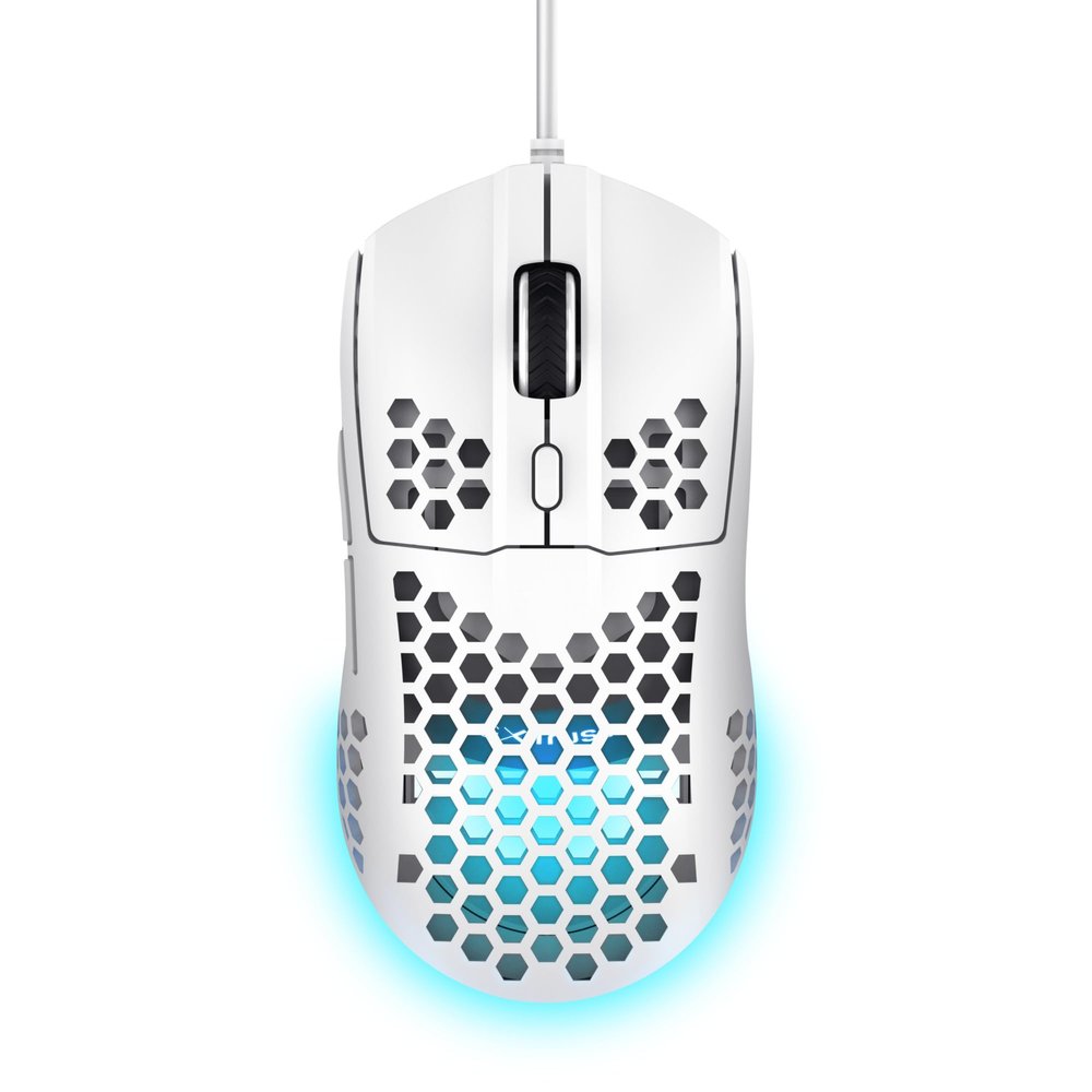 Trust Gaming GXT 928W Helox White Gaming Mouse, Superlight USB Wired Mouse 65g, Adjustable DPI (200-6400), Optical Sensor, 6 Programmable Buttons, RGB LED Lighting, Gaming PC Gaming Laptop MacBook