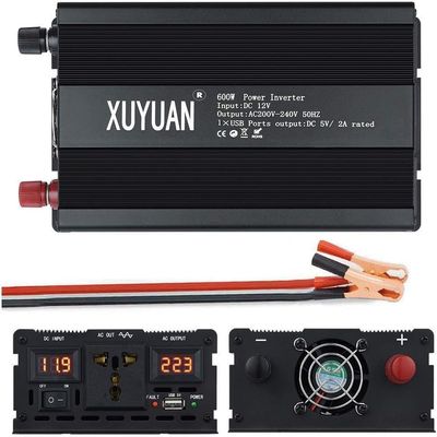 600W Pure Sine Voltage Converter Inverter 12V / 24V to 230V Voltage Transformer - Power Inverter Converter with USB Charging Port and LED Display, Peak Power 1200 W,24Vto110V