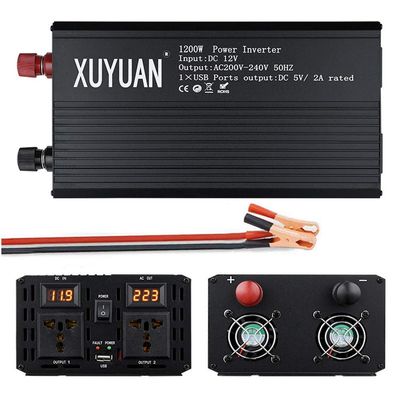 1200W Peak 2400W Pure Sine Voltage Converter Inverter 12V / 24V to 230V Converter Pure Sine Power Inverter with USB Charging Connection and Direct Connection to Battery,12Vto220V