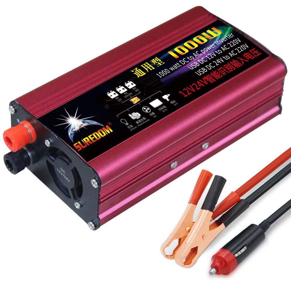 1000W 1500W Power Inverter,Pure Sine Wave Inverter DC 12V/24V to AC 110V/220V/230V/240V Power Inverter for Converter with USB Port for Car, Camping, Travel (Peak 2000W/3000W),1000w-24vTo220v