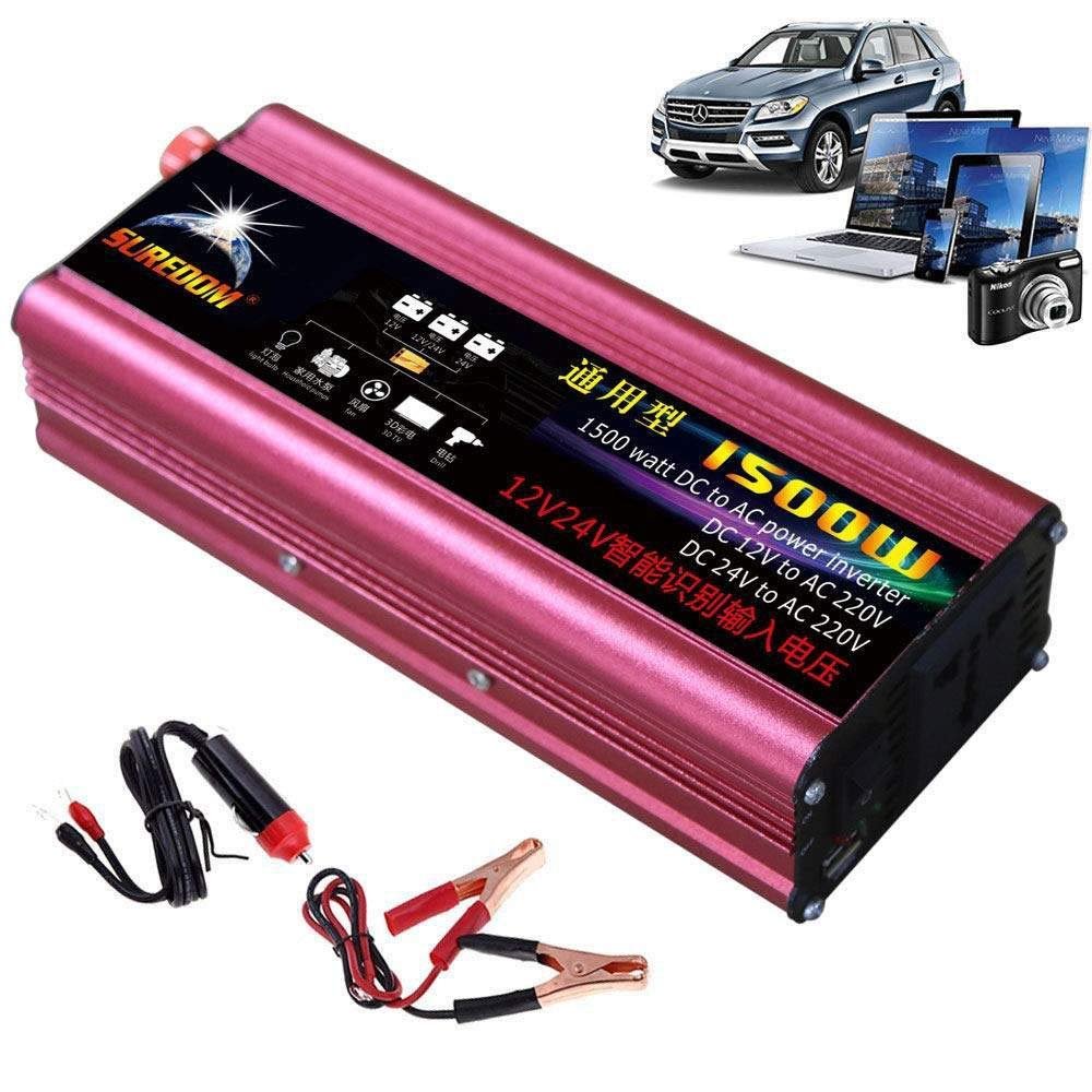 1000W/1500W/2000W High Power Inverters, DC 12V/24V to AC 110V/220V, Voltage Converter Pure Sine Wave Inverter Converter with Sockets & USB Connection,Suitable for Cars,Camping,Travel,1500W-12Vto220V