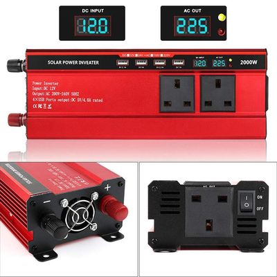 1500w 2000w Power Inverter for Car, Modified Sine Wave Inverter Dc 12v/24v to Ac 220v/230v/240v Automotive Converter with 3 British Standard Sockets, 4 USB Ports, Lcd Display,2000W-12V