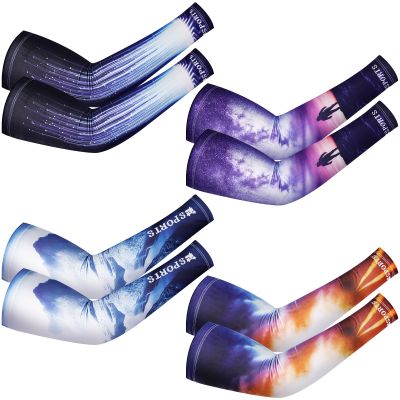 Newcotte 4 Pairs UV Sun Protection Arm Sleeves Cooling Sports Sleeve Anti Slip Ice Silk Warmers Arm Covers for Men Women(Purple,Medium)