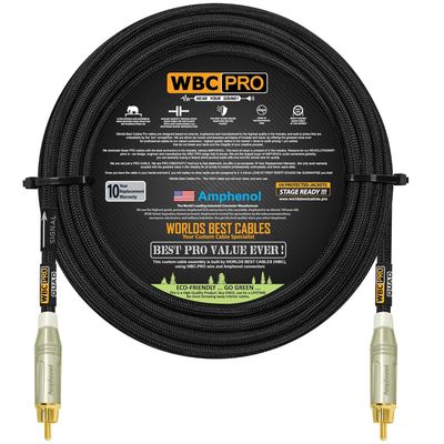 100 Foot - WBC-PRO-Quad Ultra-Silent, Ultra-Flexible, Star-Quad Center-Channel, Subwoofer Cable with Amphenol ACPR-SWH Die-Cast, Gold Plated RCA Connectors & Black Tweed Jacket  Directional Design