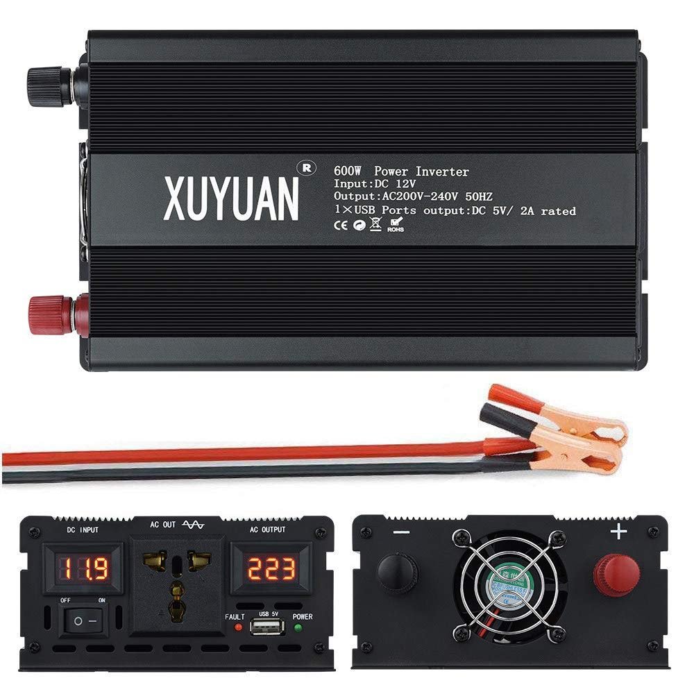 Automotive Pure Sine Wave Inverter 600W 1200W 3000W Voltage Converter DC 12V 24V to AC 110V 220V Transformer for RV Trucks, with LED Display & Sockets and USB Connection Power Inverter,600W-24Vto220V