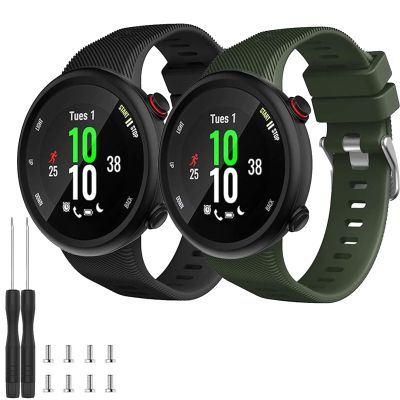 2 Pack Waterproof Band Compatible with Garmin Forerunner 45 Watch Band, Soft Silicone Sport Replacement Watch Band for Women Men (Black/Green)