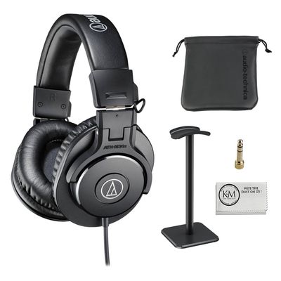 Audio-Technica ATH-M30x Professional Monitor Headphones | Black Bundled with Over The Ear Headphones Stand + Cleaning Cloth (3 Items)
