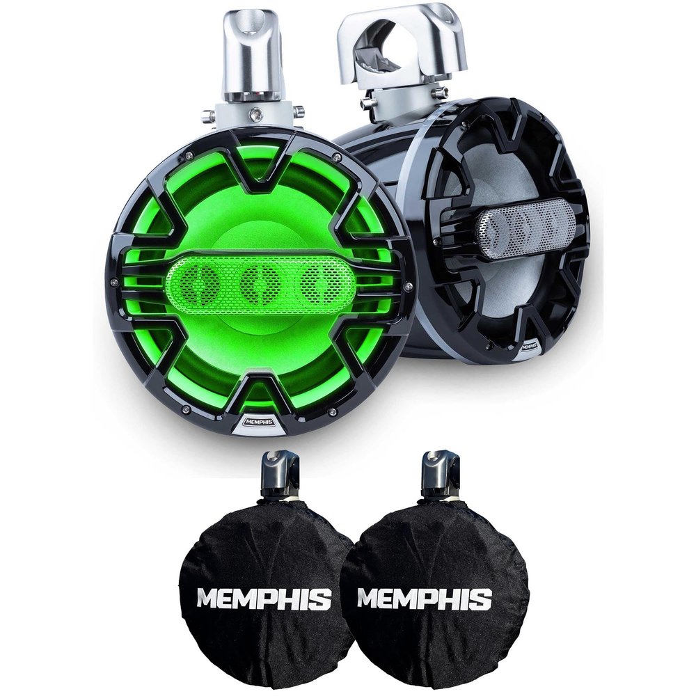 Memphis Audio 1 Pair of MM84TB 8" Black Tower Array Speakers with MM84TCVR Outdoor Cover