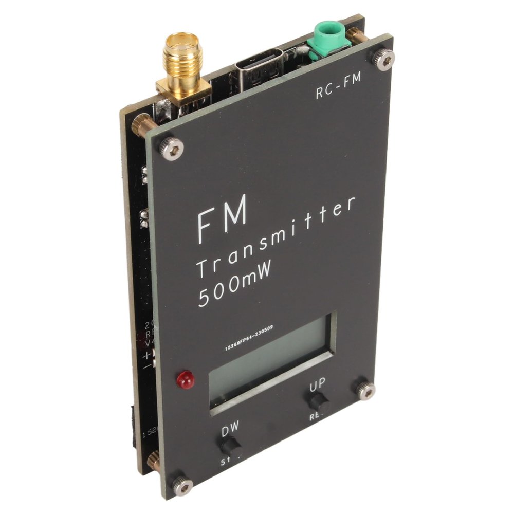 FM Transmitter, 2000M Aluminum Alloy 500mW FM Transmitter 88108MHz with LCD Screen for FM Radio